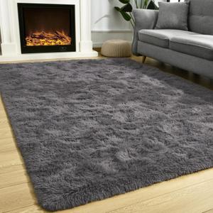 Fluffy Area Rugs for Bedroom, Super Soft Shag Living Room Rug, Dark Grey Indoor Plush Fuzzy Carpet Non Slip for Girls Kids Bedside Nursery Dorm Room Rug Home Decor 70x47 Inches