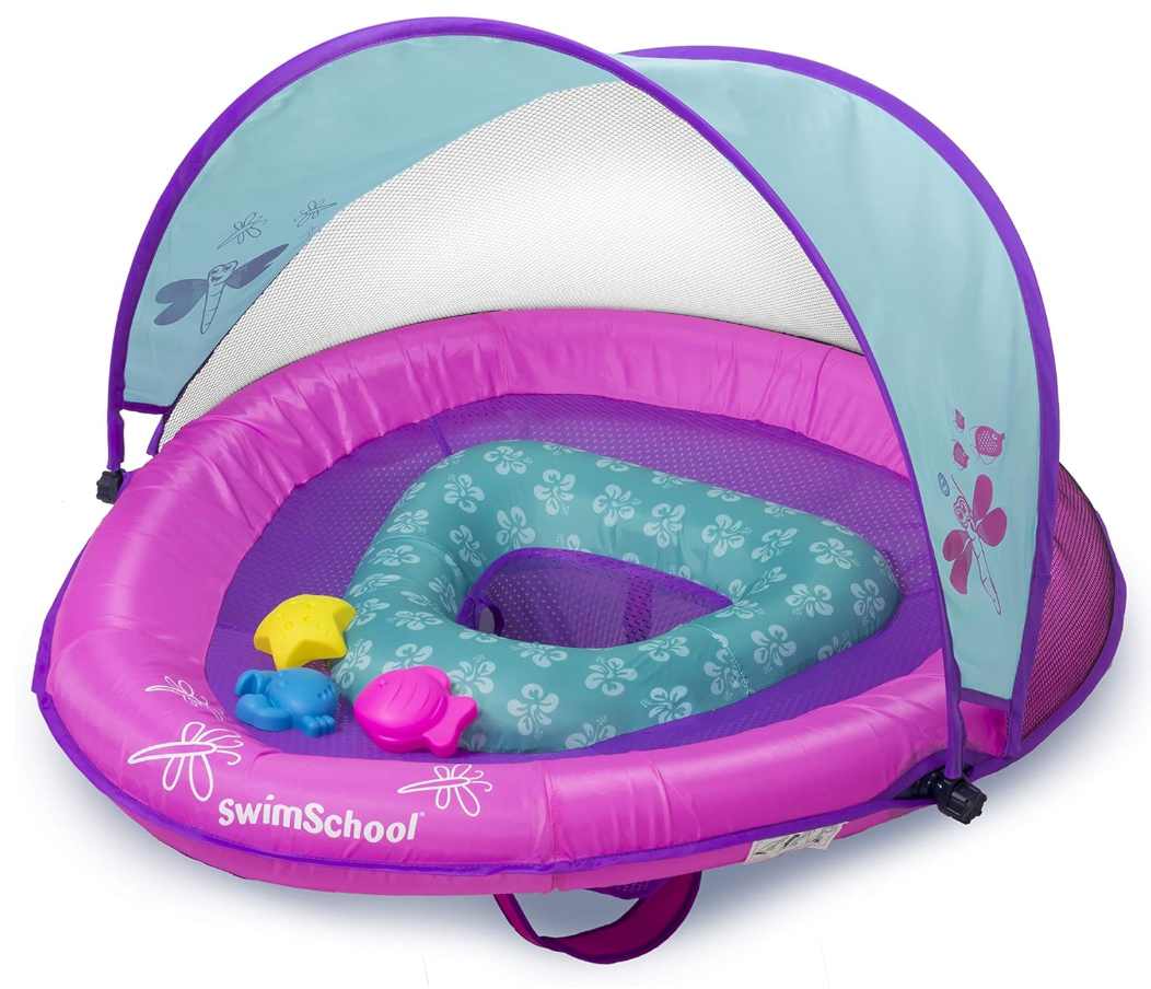 SwimSchool Infant Baby Pool Floats, Free Swimming, Super Buoyant – Ages 6-24 Months – Multiple Colors/Styles – Adjustable Canopies and Seats, Splash & Play Baby Floaties