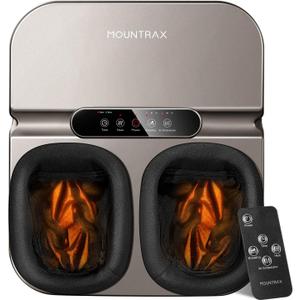MOUNTRAX Foot Massager Machine with Heat, Deep Kneading Foot Massager for Plantar Fasciitis, Shiatsu Foot Massager with Remote, Fits Feet Up to Men Size 12 (Gray)