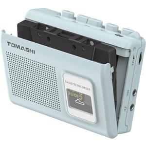 Portable Cassette Player Tape Recorder with Built-in Speaker, Microphone, Headphone Jack-, 4.57 x 3.54 x 1.38inch (Blue)