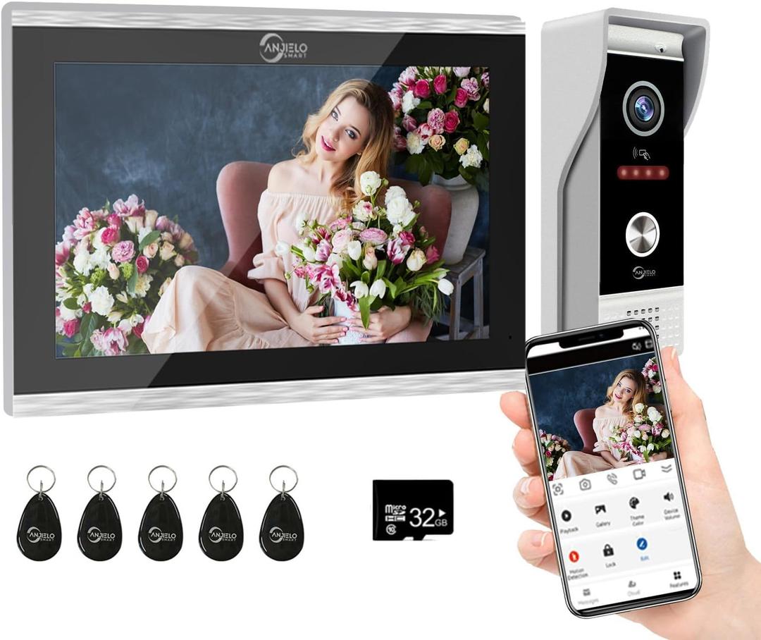 Wired Video Doorbell Apartment Intercom System,10 Inch Full Touch Monitor,1080P Doorbell Camera,TUYA WiFi Smart Home Video Intercom Door Phone Kits IC Unlock for Villa Home,32G