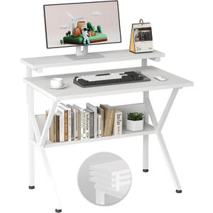 COTUBLR Small Desk, 27.5 Inch Small Computer Desk for Small Spaces, Computer Desk with Adjustable Monitor Stand, Compact Desk with Storage, Tiny Desk Study Desk for Bedroom Home Office, White