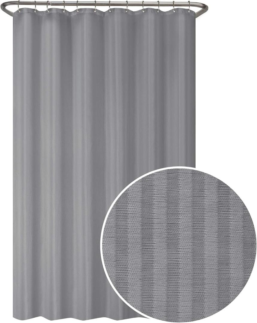 Zenna Home Ultimate Striped Waterproof Fabric Shower Curtain or Liner, 70" x 72" Grey (MSC19089)