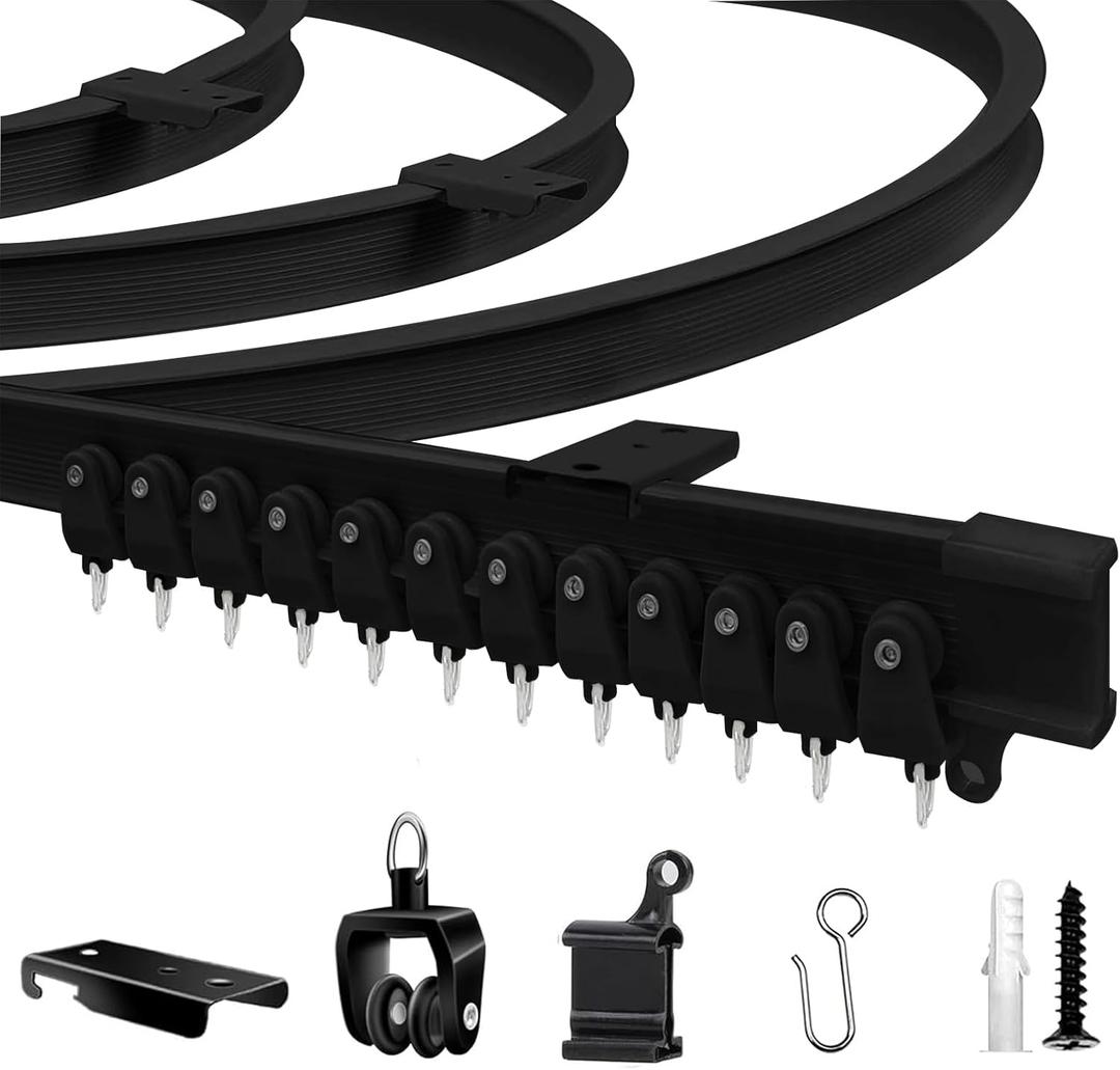 Flexible Bendable Ceiling Curtain Track, 16.4ft (5m) PVC, Metal, Plastic & Stainless Steel, Black, Ceiling Mounted