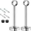 uxcell 2Set Ceiling Mount Bracket Fit 1.26inch Pipe, Stainless Steel Curtain Rod Holder Closet Rod Holders for Wardrobe Bathroom Curtain Pipe, 7.87inch Length
