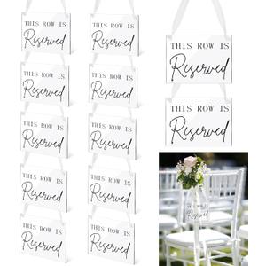 Yousoontic 12 Pack Acrylic Reserved Chairs Signs with Ribbon for Wedding Reception Party Restaurant This Row Is Reserved Signs Hanging for Wedding Church Events Pews Chair