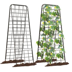Heavy Duty 50"x17" Adjustable A-Frame Trellis for Climbing Plants – Rust-Proof Metal Garden Trellis with Dense Grid Design, Perfect for Raised Beds, Tomatoes, Cucumbers & Outdoor Vines (Black, 2 Pcs)