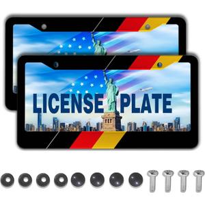 License Plate Protector Black, Yellow, and Red License Plate Frames German Flag Aluminum Metal Car Accessory 2 Pack with Screw Covers Set