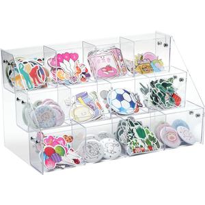 UCEC Clear Acrylic Sticker Display Stand, 3-Tier 12 Pockets Acrylic Card Display & Sticker Organizer, Essential Portable Organizer for On-the-Go Professionals, Tradeshows, Retail, and Supplier Events