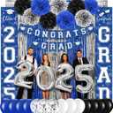 Graduation Party Decorations Class of 2025, Graduation Decorations with Congrats Grad Banner Fringe Foil Curtain Paper Flower Ball Balloons for High School College Grad Party Supplies, Blue