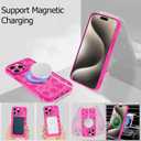 Fiyart Designed for iPhone 15 Pro Max Case Ring Holder Kickstand Magnetic Bumper Compatible with MagSafe Camera Lens Protection for Women Men Rose Flowers 6.7"-Rose Red