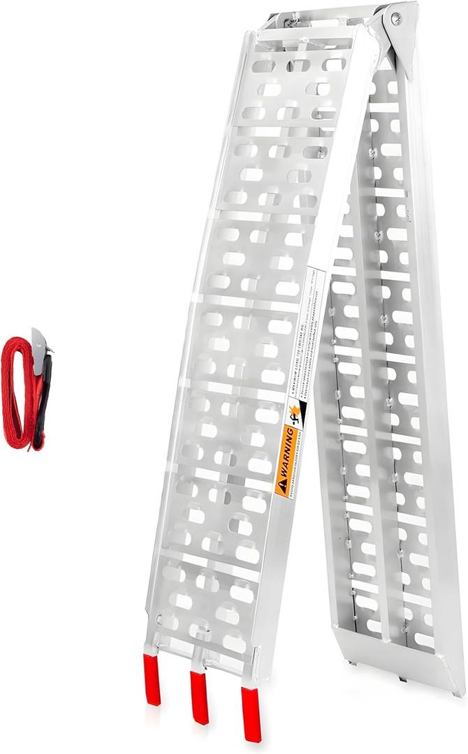 Aluminum Motorcycle Ramp  7.5ft, 750 lbs Capacity, with Load Straps  for Dirt Bikes, ATVs, Lawn Mowers, Pickup Trucks (89" L x 12" W, 1 Pc)