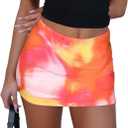 Hafailia Womens Printed Mini Skorts Summer Y2K Beach Vacation Outfits Pencil Bodycon Boho Skirts with Shorts Underneath 2025 (Medium, Pink Orange)