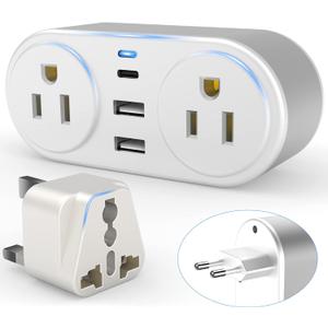 European Travel Plug Adapter for Europe & UK, CHUAFIUR International Power Plug with 2 AC Outlet and 3 USB Ports, Type C Adapter American to UK EU Ireland Italy Israel Spain France Travel Essentials