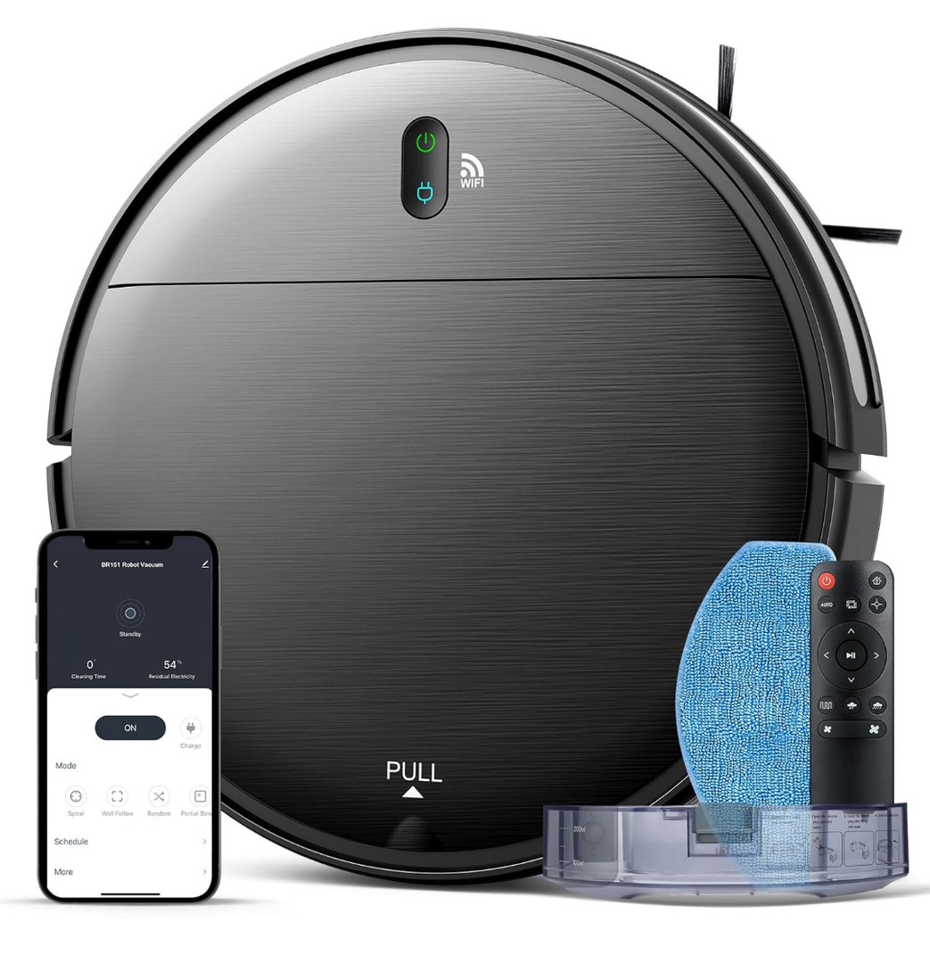 Robot Vacuum and Mop Combo, 2 in 1 Mopping Robot Vacuum Cleaner with Schedule, Wi-Fi/Voice/App, Strong Suction, Easy of Use, Self-Charging Robotic Vacuum, Slim, Ideal for Hard Floor, Pet Hair, Carpet