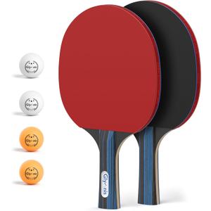 Glymnis Ping Pong Paddles Set Table Tennis Rackets with Balls, Storage Case for Indoor Outdoor Table Tennis Paddle Game Accessories