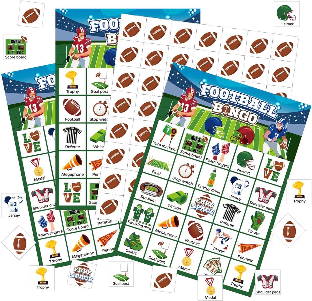 Liliful 35 Pcs Football Bingo Games 24 Players American Football Bingo Cards Sport Theme Party Games for Adults Family Classroom Activities Football Birthday Party Favors Supplies