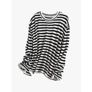 Pullovers for Women Round Neck Striped Loose Fitting Sweaters Soft Knit Top Size L