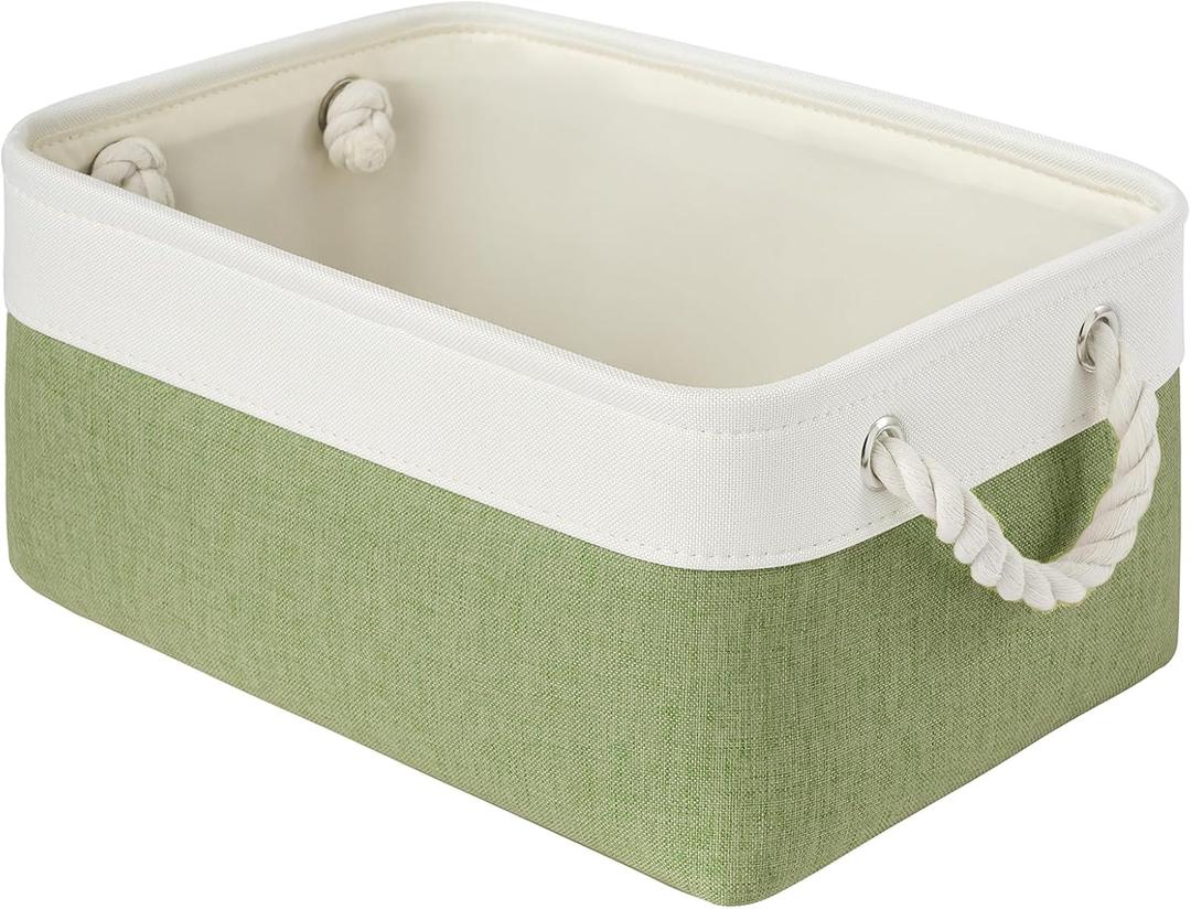 Storage Baskets for Shelves 13.8x9.8x6.7 Inch, Foldable Fabric Storage Bins with Handles, Small Storage Baskets for Organizing Closet, Office, Home Organization (1-Pack, White&Green)