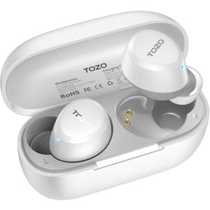 TOZO A1 Wireless Earbuds Bluetooth 5.3 Light Weight in Ear IPX5 Waterproof Headphones 2 Mic for AI Calls, Immersive Premium Sound Bass Headset with Charging Case, 32 Presets EQ Customization via App (Small, Matte White)