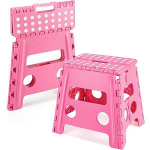 Dyforce Non-Slip Folding Step Stool - 13 inch Height Heavy Duty Foldable Stool for Adults Kids, Plastic Step Stool Camping Stepping Stool - Pink