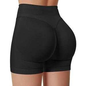 Sorfneo Womens Workout Gym Impact Shorts Seamless Hidden Scrunch Butt Lifting Yoga Shorts with High Waisted Tummy Control Black M