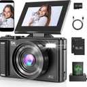 5K Digital Camera with SD Card 32GB, Vlogging Video Camera for Photography, 3'' 180 Flip Screen Travel Cameras Portable Instand Compact Camera for Beginner Teens Waterproof 18X Zoom (Black)