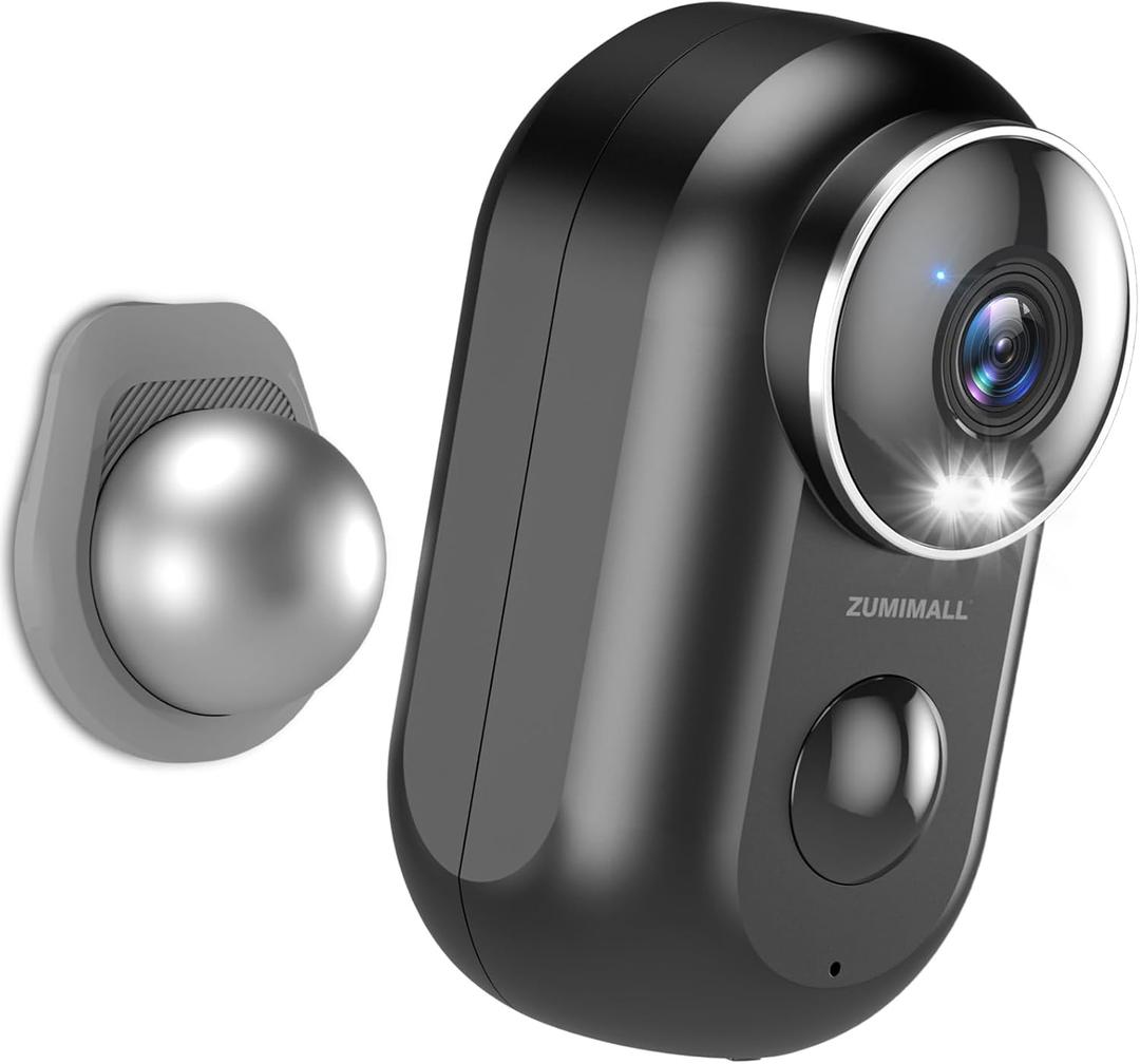 ZUMIMALL Security Cameras Wireless Outdoor,2K Cameras for Home Security, Outdoor/Indoor Camera Battery Powered, 2.4G WiFi, Magnetic Mount,3MP Color Night Vision/Siren/PIR/AI/Cloud/Alexa (Black-Single Camera)