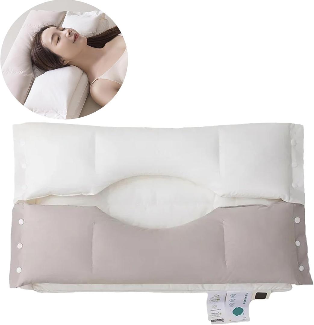 Cervical Pillow for Neck and Shoulder, 3-in-1 Ear Protection Contour Pillow Suitable for Both Sides and Detachable, Ergonomic Neck Support Pillow for Side Back Stomach Sleepers (1-pcs)