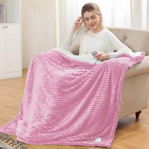 Heated Blanket Electric Throw - Soft Flannel Electric Blanket 50 x 60", Heating Blanket with 10 Time Settings, 6 Heat Settings, Machine Washable with Over-Heat Protection (Pink)