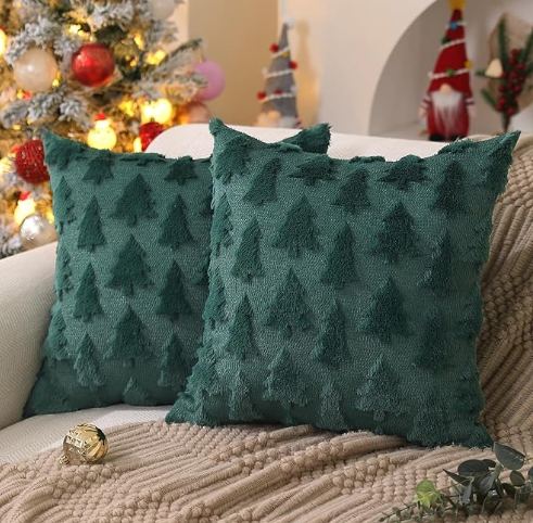 DFXSZ Christmas Tree Pillow Covers 18x18 inch Set of 2 Christmas Decoration Beige Soft Plush Faux Fur Jacquard Throw Pillows for Bedroom Sofa Holiday Festivals Winter Home Decor PTK006C18