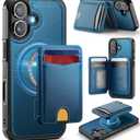 for iPhone 17 Wallet Case Compatible with Magsafe, Magnetic RFID Blocking Card Holder Kickstand 2 in 1 Detachable Case for iPhone 17 6.3", Blue