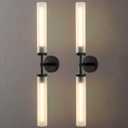 30" 2 Lights Hardwired Frosted Glass 2 PC Bathroom Wall Sconces, Handmade Knurled Black Wall Light Fixture,Modern Vanity Light for Living Room,Hallway, Bedroom, Indoor Sconces