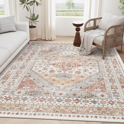 zesthome 3x5 Rug Ultra Soft Washable Rug, Non Slip Area Rug Indoor Entrance, Stain Resistant Rugs for Living Room Bedroom Vintage Home Decor Area Rugs (Orange, 3'x5')