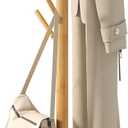 BMOSU Coat Rack freestanding Stand with 2 Shelves Bamboo Wooden Coat Tree Easy Assembly 8 Hooks Standing Jackets Hanger Hallway Office Floor Coat Stand Nature