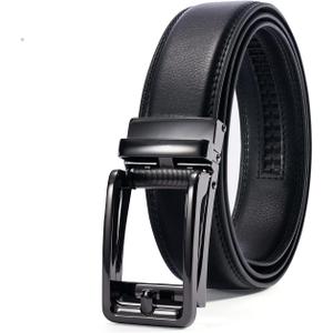 28"-68" Men's Leather Ratchet Dress Belt Big And Tall With Automatic Buckle (Laser Click-14black)
