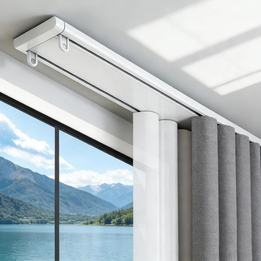 Double Curtain Track Ceiling Mount System Newly Upgraded Double Row Curtain Track Set with Soundproof Strip 9FT White Aluminum Duty Curtain Track System for Bathroom Living Room Holiday Decoration