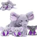 IKASA Mommy Elephant Stuffed Animal Mom and Baby Plush Toy, Cute 17" Soft Small Mama Family Set Cuddly Toy with Little Mini Babies,Gifts for Kids