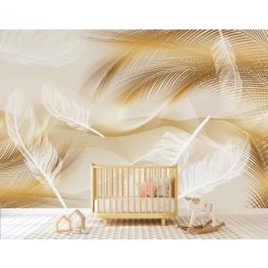 Gold and White Feather Wallpaper for Living Room BedroomNot Peel and Stick (160" x 106", Cybh-944)