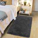Fluffy Small Rug for Bedroom 2x3 Feet, Shag Soft Area Rug for Bedside, Modern Plush Cute Carpet for Kids Girls Boys Room Nursery Decor, Charcoal Grey