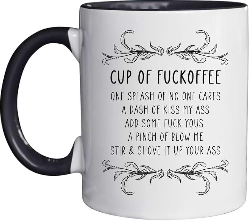 Funny Cup of Fuckoffee Coffee Mug White Ceramic Mug with Black Handle 11 Ounce