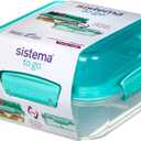 Sistema 1.24L Lunch Stack Square to Go Assorted Colours, Polypropylene, 1.24 Litre