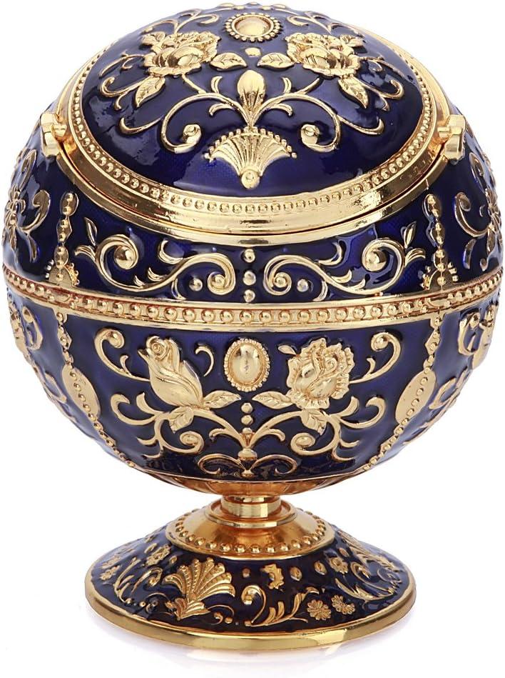 K COOL Windproof Ashtray with Lid Metal Portable Cigarettes Ashtrays for Outdoors Indoors Hand Stamped Pattern Smoking Ashtray Fancy Gift for Men Women(Navy Blue)