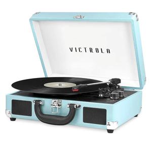 Victrola Journey Bluetooth Portable Suitcase Record Player – with Built-in Speakers, 3 Speed Vinyl Record Player, RCA Out, Headphone Jack (Turquoise)