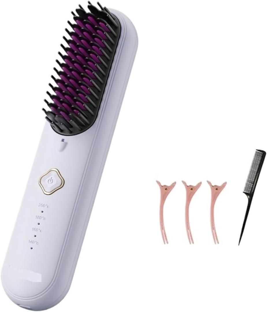 Straightening Wand Cordless Hair Straightening Comb 100 Million Negative Ionic Ceramic Glaze Portable Styling Tool 4000mAh Travel Household Items(Purple)