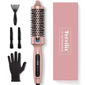 Terviiix Thermal Brush Get Voluminous Style, Quick Heating Hot Brush, Ceramic Tourmaline Ionic Heated Curling Iron, Digital Display 9 Temperatures Curling Wand, Dual Voltage, 1.5 Inch (Rose Gold)