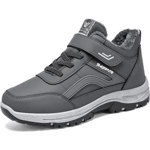 LJAIYI Men's Snow Boots Winter Shoes with Hook Loop Warm Fur Lined Waterproof Ankle Booties Comfortable Casual Outdoor Walking Hiking Boots (7, Grey)