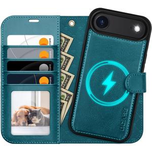 OCASE for iPhone Air Detachable Wallet Case with Card Holder, 2 in 1 PU Leather Flip Folio with RFID Blocking Stand Wrist Strap Shockproof Phone Cover 6.5 Inch 2025, Peacock Blue
