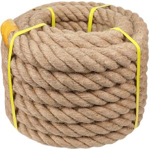 Natural Jute Hemp Rope (2 Inch x 50 Feet) Thick Manila Rope for Docks, Railings, Climbing, Tug of War, Decorating