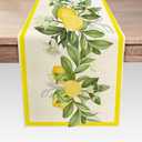 Spring Summer Lemon Table Runner, Fruits Kitchen Dining Table Decoration for Holidays, Yellow Lemons Leaves Flowers Farmhouse Table Decor Runners, 13X90IN